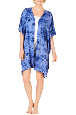 Jenni Lightweight Printed Short Sleeve Wrap in Blue Tie Dye thumbnail 4