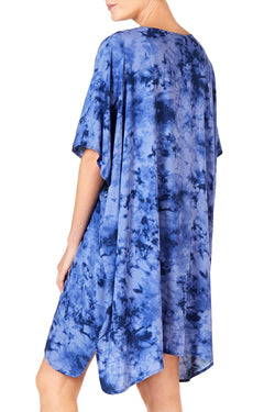 Jenni Lightweight Printed Short Sleeve Wrap in Blue Tie Dye thumbnail 2