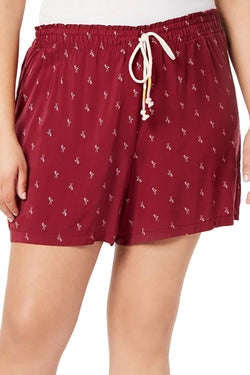 Jenni PLUS Lightweight Lounge Short in Burgundy Outlined Flamingo thumbnail 1