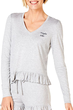 Jenni Ruffled Ultra Soft Knit Lounge Top in Maybe Later Heather Grey thumbnail 1