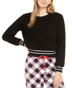 Jenni Wo Cropped Faux Sherpa Pajama Top Deep Black thumbnail 1