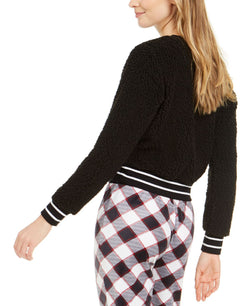 Jenni Wo Cropped Faux Sherpa Pajama Top Deep Black thumbnail 2