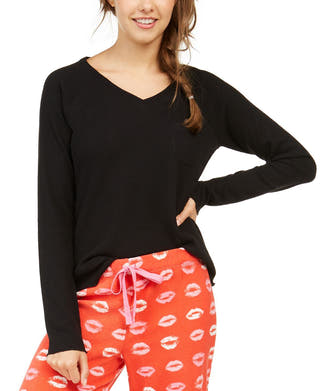 Jenni Wo Ribbed Knit Pajama Top Deep Black