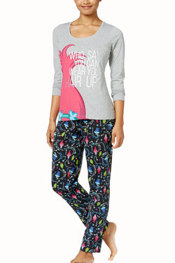 Jenni x Trolls® Long Sleeve Juniors Knit Lounge Tee in Hair Up Grey thumbnail 2