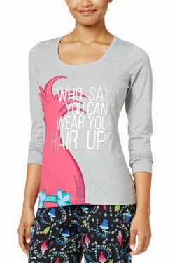 Jenni x Trolls® Long Sleeve Juniors Knit Lounge Tee in Hair Up Grey thumbnail 1