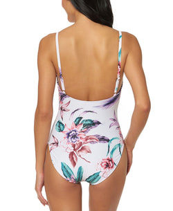 Jessica Simpson Floral-print Button One-piece Swimsuit White Multi thumbnail 2
