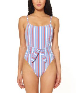 Jessica Simpson Miami Stripe Printed Tie-waist One-piece Swimsuit Eyeshadow Multi thumbnail 1