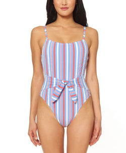 Jessica Simpson Miami Stripe Printed Tie-waist One-piece Swimsuit Eyeshadow Multi thumbnail 1