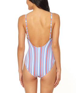 Jessica Simpson Miami Stripe Printed Tie-waist One-piece Swimsuit Eyeshadow Multi thumbnail 2