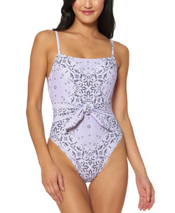 Jessica Simpson Printed Tie-waist One-piece Swimsuit Lavender Multi thumbnail 1