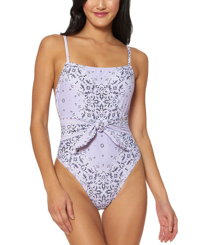 Jessica Simpson Printed Tie-waist One-piece Swimsuit Lavender Multi