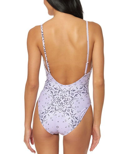 Jessica Simpson Printed Tie-waist One-piece Swimsuit Lavender Multi