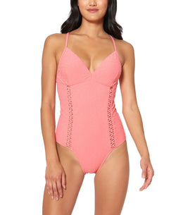 Jessica Simpson Rose Bay Textured One-piece Swimsuit Melon thumbnail 1