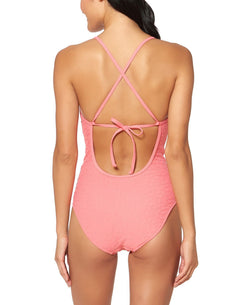 Jessica Simpson Rose Bay Textured One-piece Swimsuit Melon thumbnail 2