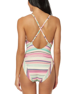 Jessica Simpson Striped Cross-back One-piece Swimsuit Push Multi thumbnail 2