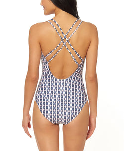 Jessica Simpson Venice Beach Printed Plunging Strappy One-piece Swimsuit Multi thumbnail 2
