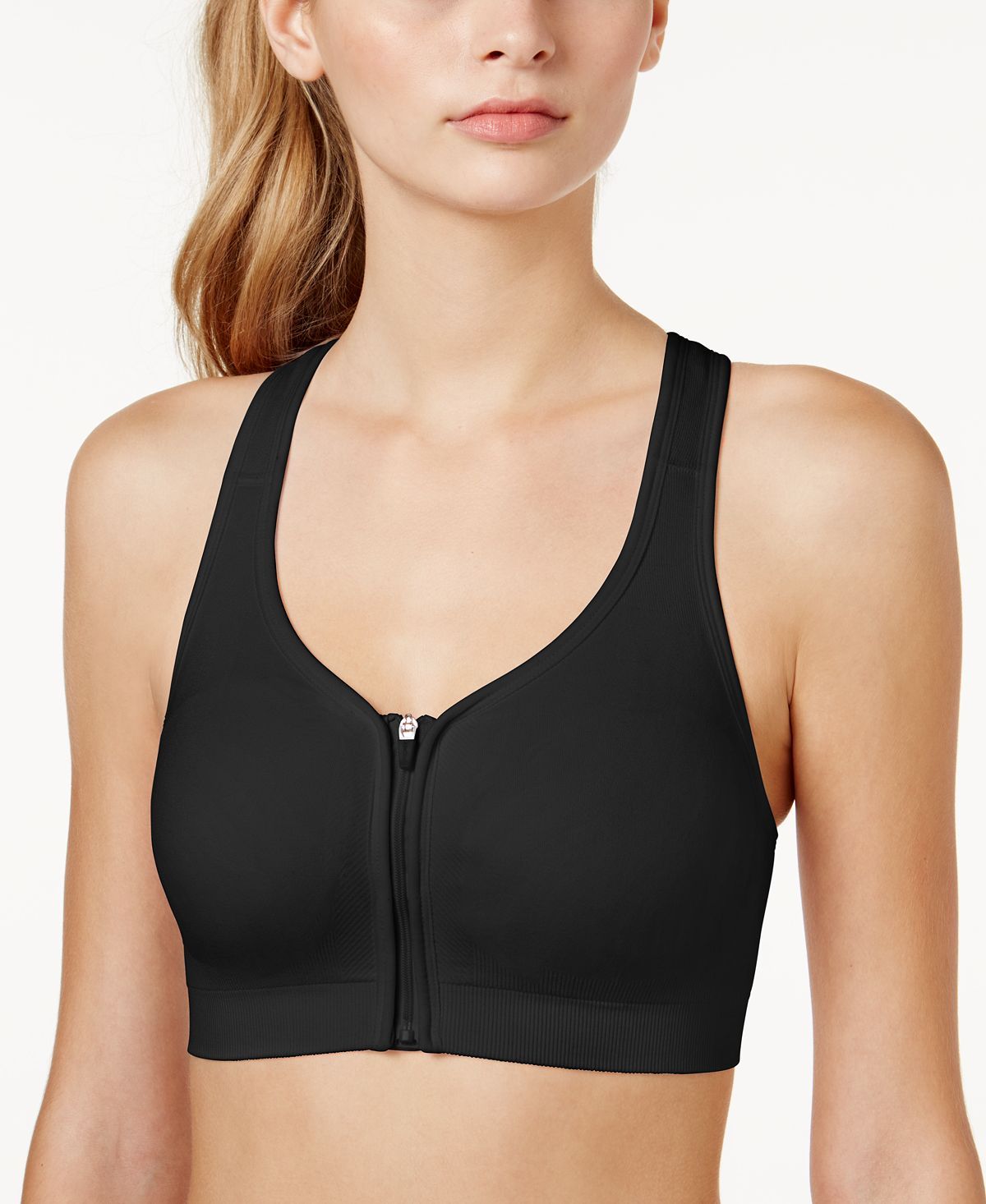 Jockey Zip-front Medium Impact Seamless Sports Bra 8656 Deep Black