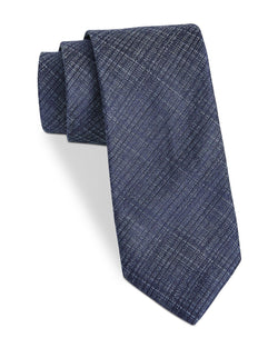John Varvatos Star Usa Filmore Textured-plaid Classic Tie Navy thumbnail 1