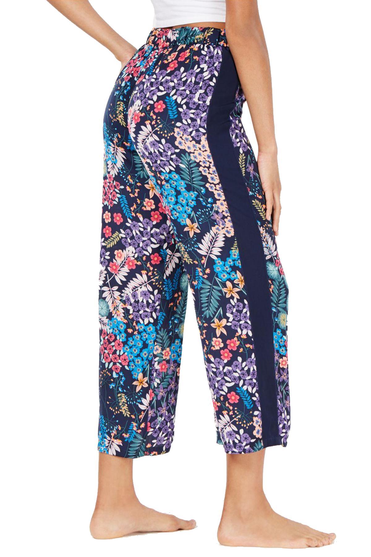 Josie By Natori Lotus Bouquet Printed Satin Cropped Lounge Pant in Twilight