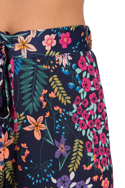 Josie By Natori Lotus Bouquet Printed Satin Cropped Lounge Pant in Twilight thumbnail 3