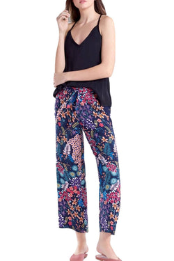 Josie By Natori Lotus Bouquet Printed Satin Cropped Lounge Pant in Twilight thumbnail 4