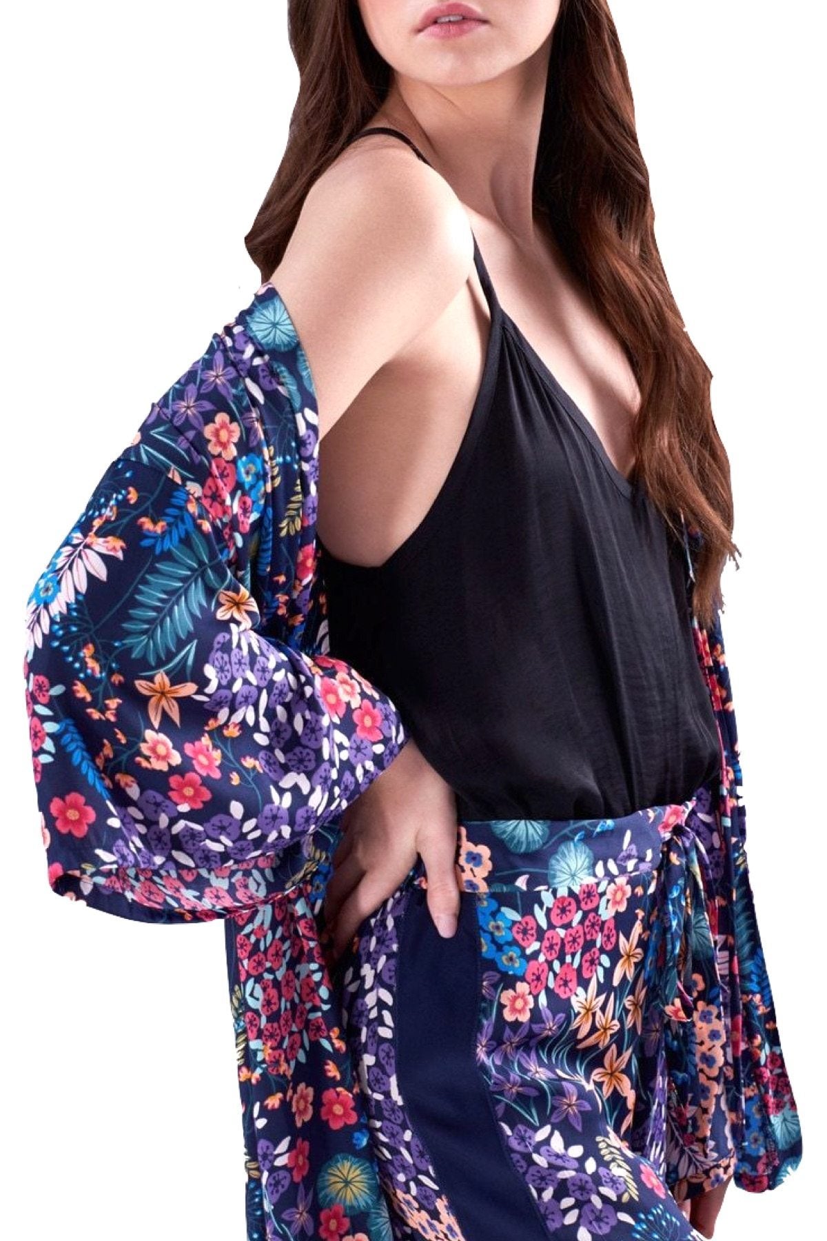 Josie By Natori Lotus Bouquet Printed Satin Cropped Lounge Pant in Twilight