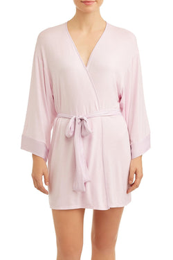 Josie By Natori Sweet Street Satin Detail Wrap Robe in Tea Pink thumbnail 1