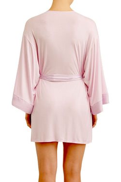 Josie By Natori Sweet Street Satin Detail Wrap Robe in Tea Pink thumbnail 2