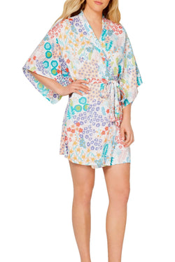 Josie by Natori Lotus Bouquet Kimono Wrap Robe in White/Multi thumbnail 3