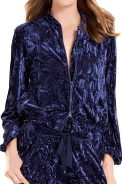 Josie by Natori Velvet Crush Zip Bomber Jacket in Midnight thumbnail 1