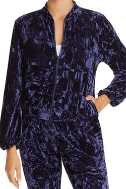 Josie by Natori Velvet Crush Zip Bomber Jacket in Midnight thumbnail 4