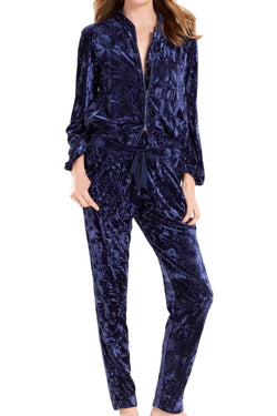 Josie by Natori Velvet Crush Zip Bomber Jacket in Midnight thumbnail 2
