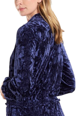 Josie by Natori Velvet Crush Zip Bomber Jacket in Midnight thumbnail 3