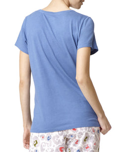 Kendall + Kylie Hue Wo Solid Short Sleeve V-neck Pajama T-shirt Blue Horizon thumbnail 2