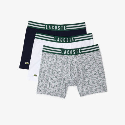 LACOSTE ’ Striped Waist Long Stretch Cotton Boxer Brief 3 - Pack grey