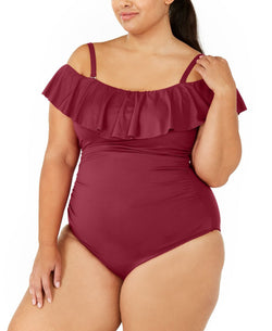 La Blanca Plus Island Goddess Off-the-shoulder One-piece Swimsuit Wine thumbnail 2