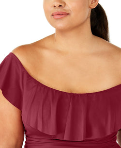 La Blanca Plus Island Goddess Off-the-shoulder One-piece Swimsuit Wine thumbnail 3