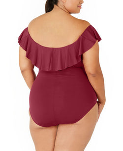 La Blanca Plus Island Goddess Off-the-shoulder One-piece Swimsuit Wine thumbnail 4