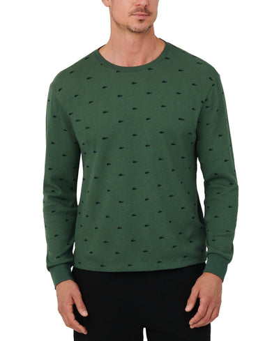 Lacoste All Over Croc Print Long - Sleeve Thermal Sleep Shirt - GREEN