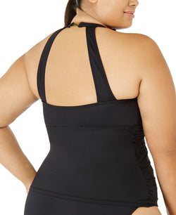 Lauren Ralph Lauren Plus Beach Club Ruffled Tankini Top Black thumbnail 2