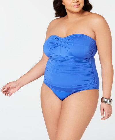 Lauren Ralph Lauren Plus Beach Club Underwire Bandeau Slimming Fit One-piece Swimsuit Sea Blue