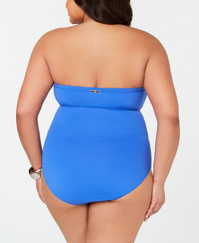 Lauren Ralph Lauren Plus Beach Club Underwire Bandeau Slimming Fit One-piece Swimsuit Sea Blue