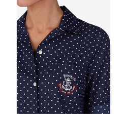 Lauren Ralph Lauren Roll-sleeve Cotton Sleepshirt Nightgown Navy Prt thumbnail 2