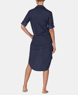 Lauren Ralph Lauren Roll-sleeve Cotton Sleepshirt Nightgown Navy Prt thumbnail 3