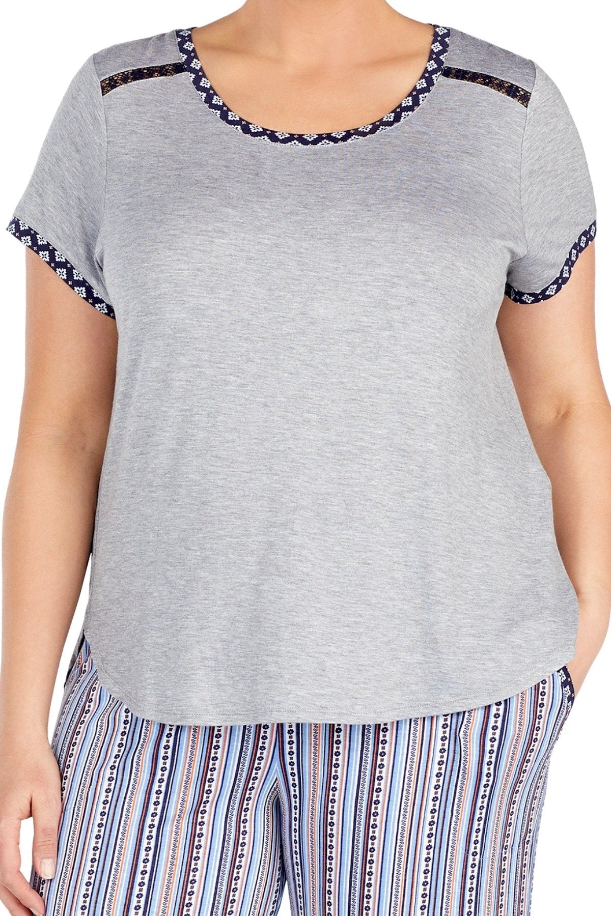 Layla PLUS Heather-Grey Contrast-Trim Lounge Top