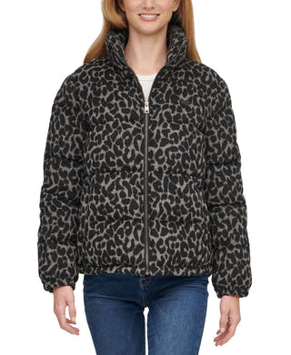 Levi's animal-print Cropped Puffer Jacket Charcoal Leopard