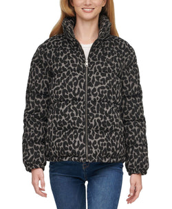 Levi's animal-print Cropped Puffer Jacket Charcoal Leopard thumbnail 1