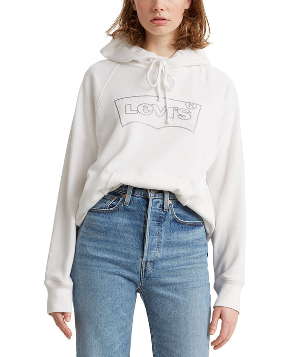 Levi's fleece Graphic Print Hoodie Batwing Outline Glitter Hoodie White+