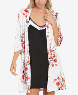 Linea Donatella Floral-print Chemise Nightgown & Wrap Robe Set Iroy Black thumbnail 1