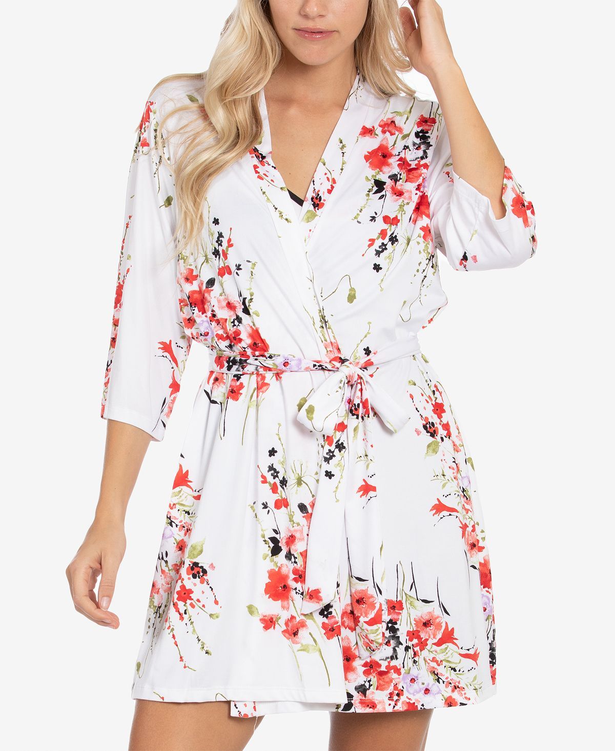 Linea Donatella Floral-print Chemise Nightgown & Wrap Robe Set Iroy Black